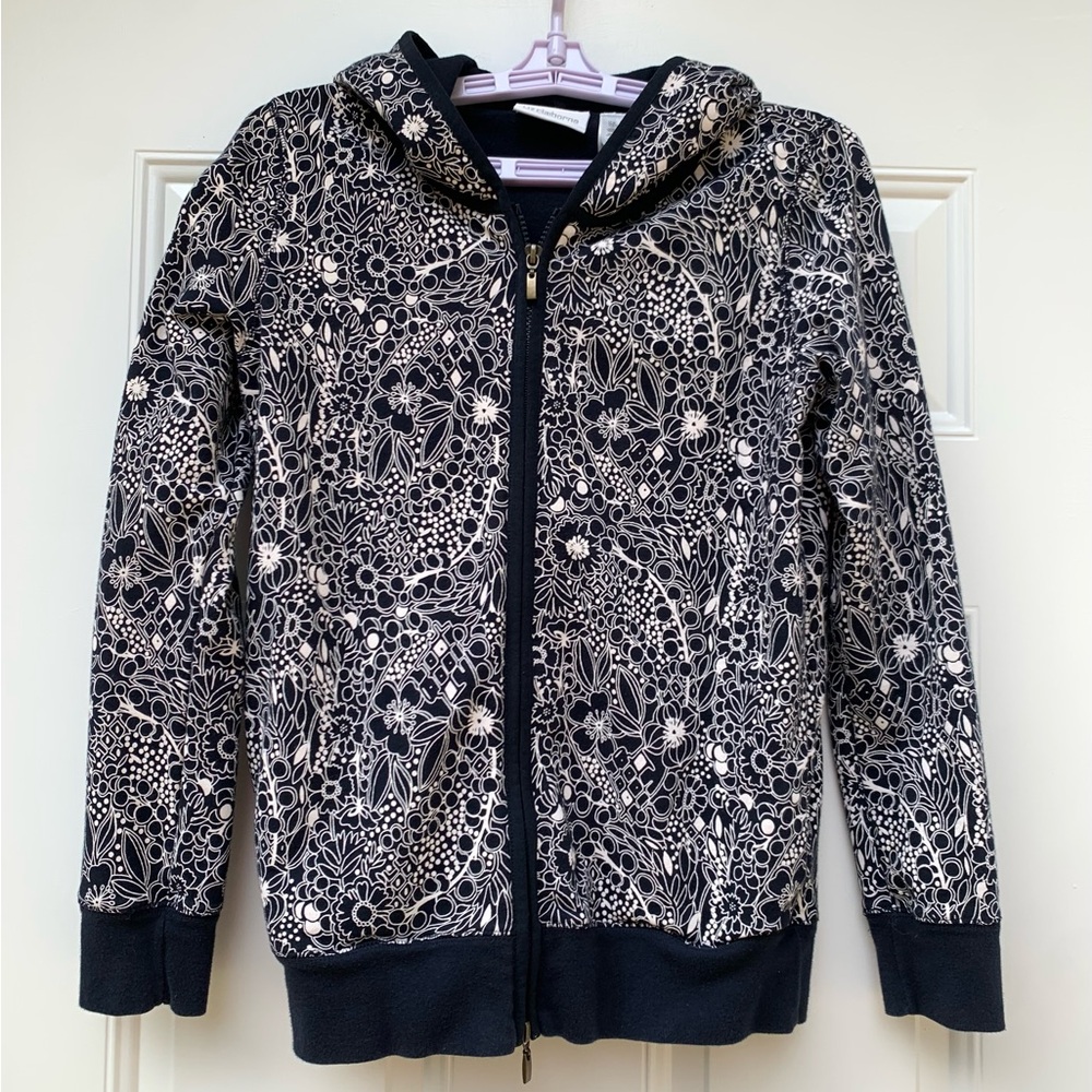 Liz Claiborne Womens Top Sz S Hooded Sweatshirt Sweater Casual Zippered Floral